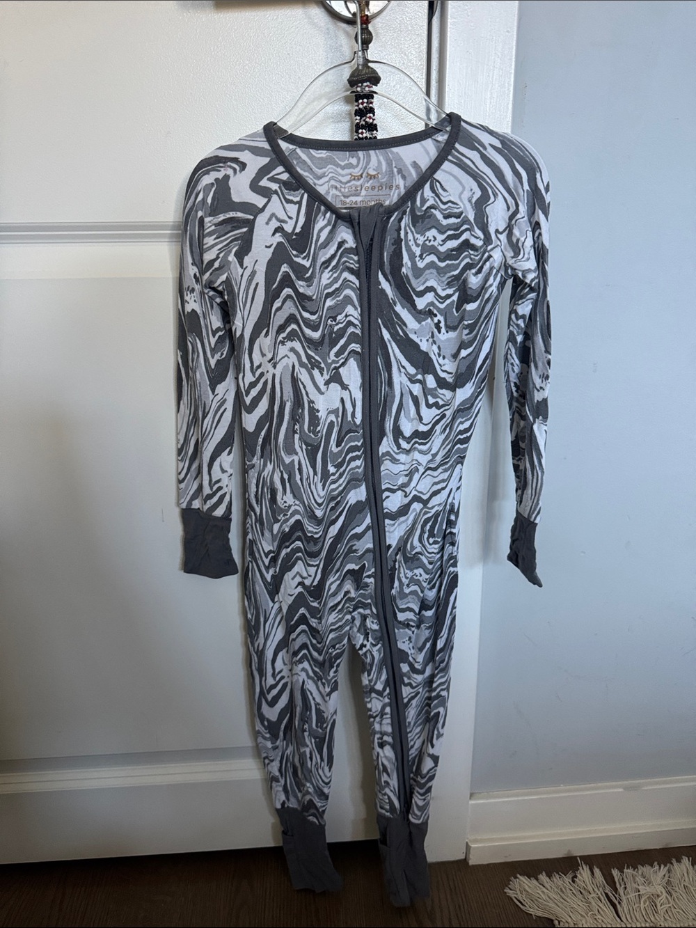 Little Sleepies Gray Marble-Print Zip One-Piece Pajama